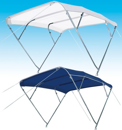 Bimini ponyva, OASI modell, GFN, vízlepergető poliészter, INOX AISI 316L váz, kék/fehér, 180/200/220/240/260cm hossz, 250cm szélesség, 140cm magasság