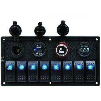 Kapcsolótábla 8 egység USB szivargy. feszmérő