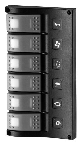 Kapcsoló panel, Vízálló LED-es, Hullám széria, Automata visszaállítású megszakító, 12VDC