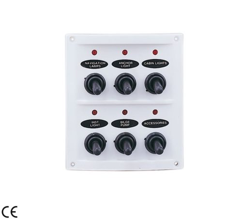 Elektromos panel, GFN, vízálló, 6 kapcsolós, LED-es, 12V, 15A, IP6