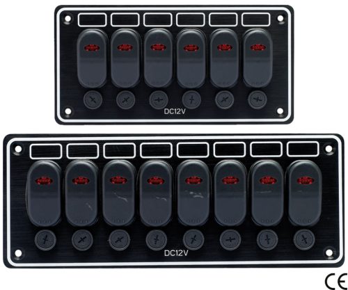 LED Elektromos Panel 6 Kapcsolóval, GFN, vízálló alumínium, 5x15A+1x5A biztosíték, 12V, IP65