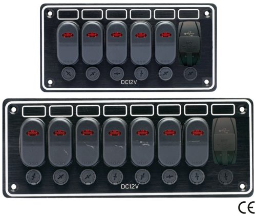 LED-es USB aljzatos elektromos panel 7 kapcsolóval, vízálló alumínium házban