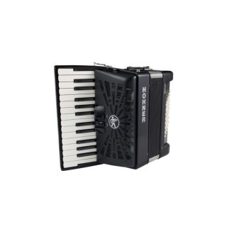   HOHNER BRAVO II 48 Új Harmonikaborítású Fekete Zongora Harmonika Táskával