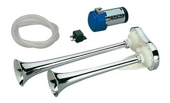Autókürt, Lindemann – Műanyag/Króm, 12V, 390mm, 111dB