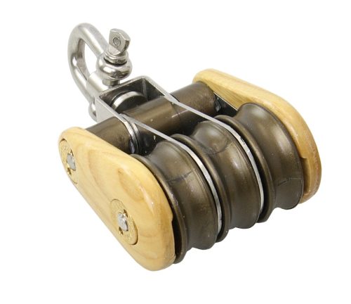 Vitorlás kötél vezető blokk, Barton, Fa, Hármas, Forgó szem, 45mm, 10mm kötélhez