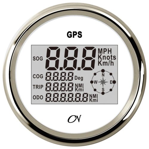 GPS Sebességmérő iránytűvel, CN Instruments, digitális, 12/24V, 96mm, fehér/króm