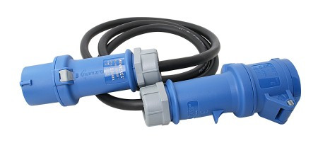 CEE hosszabbító kábel lakókocsihoz, CEE - Stecker|CEE - Verlängerungen, gumi H07RN-F 3G 2,5 mm², IP44, 230V, 16A, 3-pólusú, 1,5m