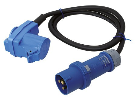 CEE adapter kábel, Lindemann, gumi H07RN-F 3G 2,5 mm², 1,5m, 230V, 16A, 3-pólusú, Schuko