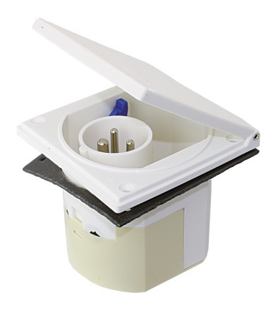 CEE aljzat, fali, beépíthető, CEE - Stecker, 230V, 16A, 3-pólusú, IP44, felhajtható fedéllel
