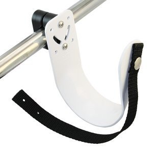 Mentőgyűrű tartó, Halter für Rettungsmittel, alumínium/nylon, korlátra szerelhető, 25mm csőhöz, fehér