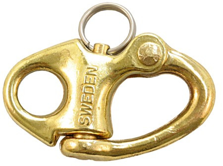Lindemann kapcsos karabiner fix szemmel, Schnappschäkel, sárgaréz, 50mm