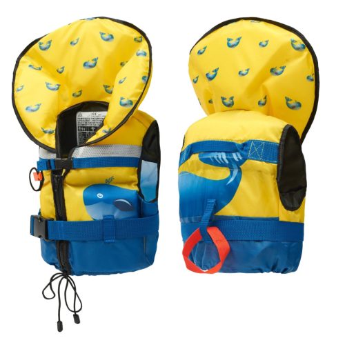 Baba mentőmellény, Rettungswesten, 30N, max. 15kg, cipzáras, sárga, bálna mintás