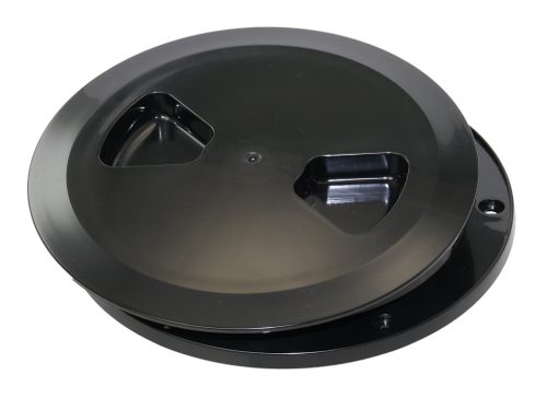 Inspektionsdeckel, csavaros zárófedél, ASA, Lindemann – nagy UV-állóság, integrált EPDM tömítés, rejtett szerelőkeret, mélyített fogantyúkkal, fekete, 127mm
