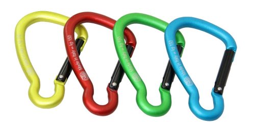 Karabiner kampó, aszimmetrikus alumínium, KONG, eloxált alumínium, piros/fekete, 5x52mm