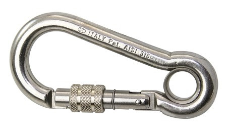 Karabiner kampó, biztonsági anyával és kábelvédővel, KONG, A4, 11x120mm