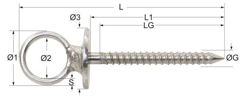 Szemes csavar, fa menettel és gallérral, Lindemann, A2 rozsdamentes acél AISI 304, hegesztett, 4,8x45mm, 10db