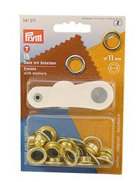 Fűzőlyuk készlet ütőszerszámmal, Prym, fém, 11 mm, 15 db, rézszínű