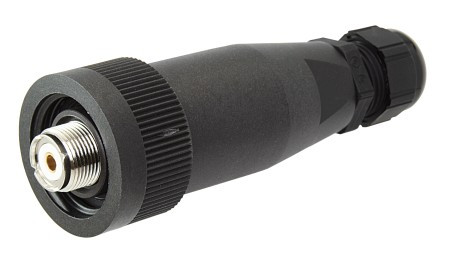 Koaxiális csatlakozó aljzat, Steckverbindungen|Koaxial, PBT, Vízálló, 50V, 10mm-es RG213 kábelhez