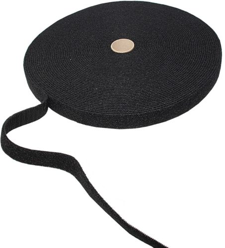 Tépőzár pánt, Velcro, Poliamid, Önbekötő, Fekete, 25mm, 25m