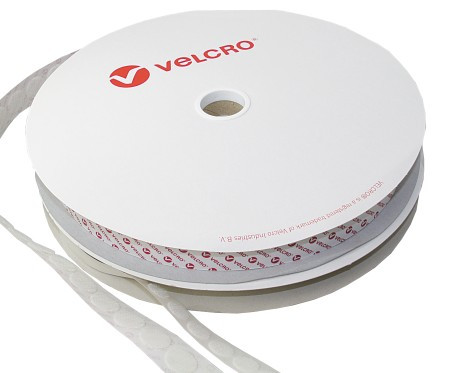 Tépőzáras kampó pontok, VELCRO – öntapadós, Poliamid, 19mm, fehér, 1120 db